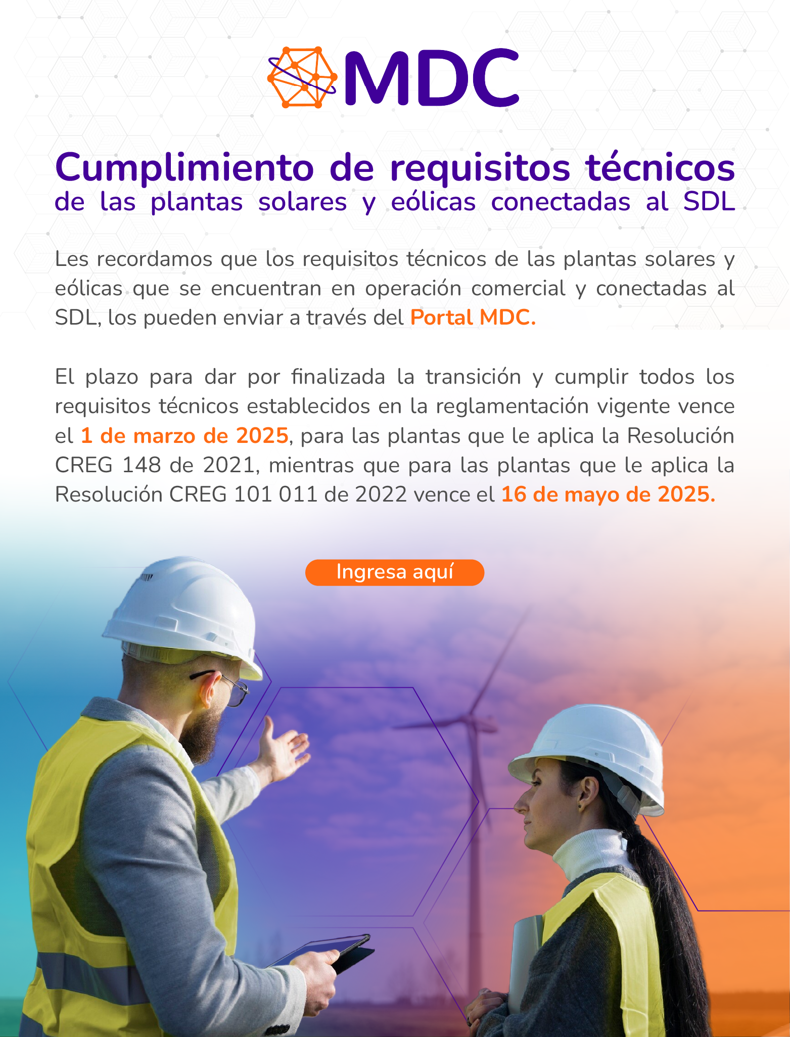 Finaliza la transición para el cumplimiento de requisitos técnicos: plantas solares y eólicas conectadas al SDL