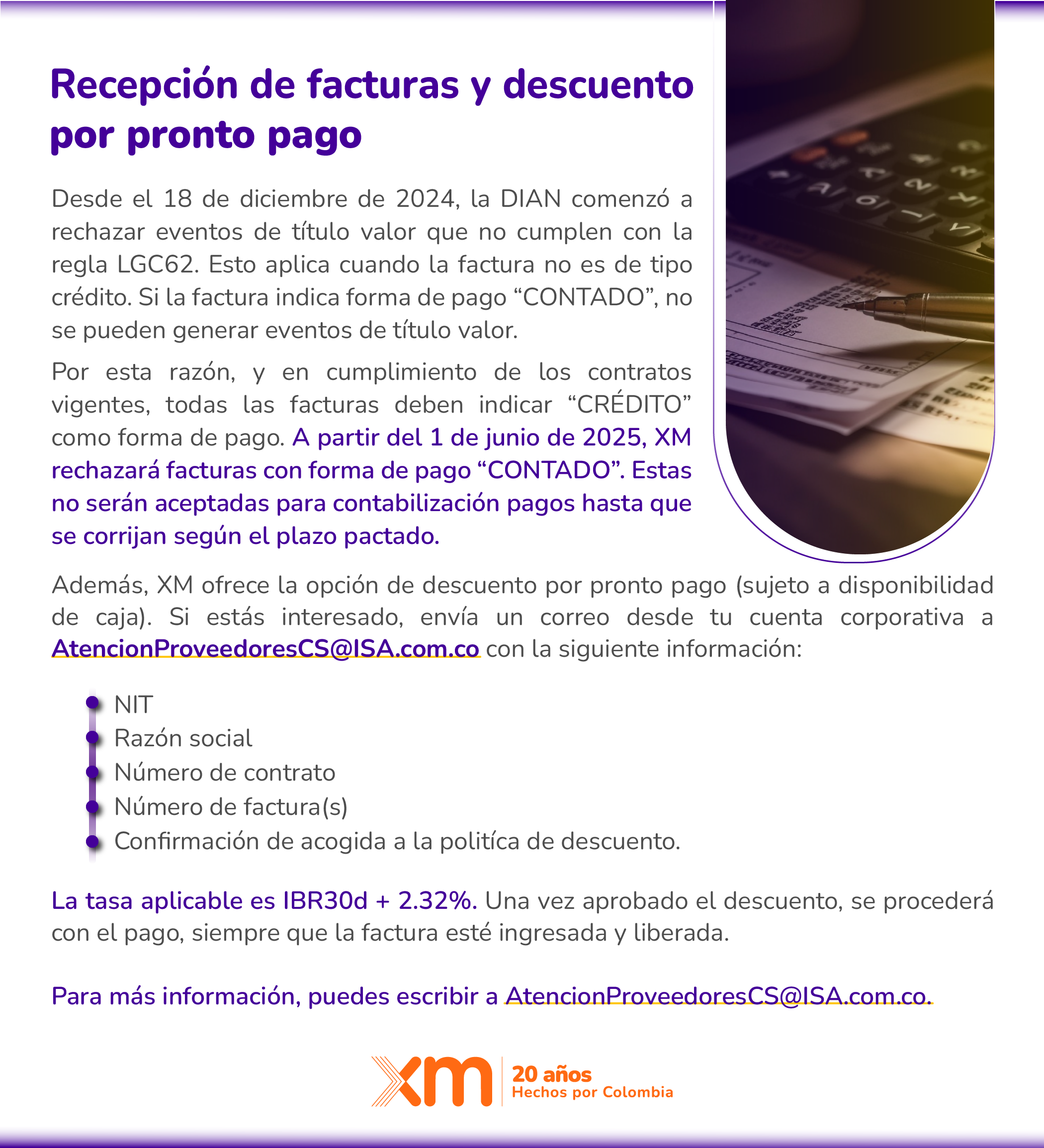 Recepción de facturas y descuento por pronto pago