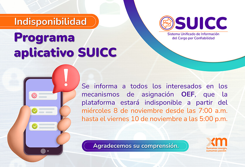 Indisponibilidad programa aplicativo SUICC
